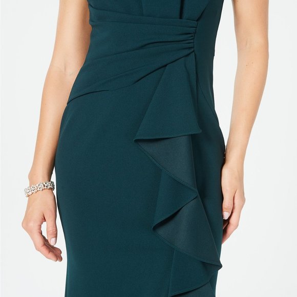 BETSY & ADAM Women's Sleeveless Ruffle-Detail Gown Pine Size 14 - Picture 4 of 7